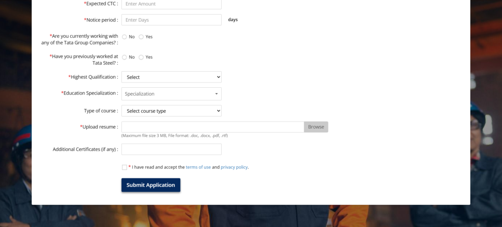 TATA Steel Recruitment 2025: Apply Online Form