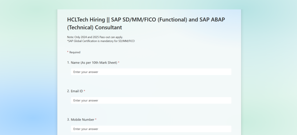 HCL Tech Fresher Graduates Hiring
